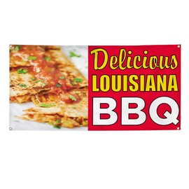 Vinyl Banner Multiple Sizes Delicious Louisiana Bbq Advertising Printing Restaurant & Food Outdoor Weatherproof Industrial Yard Signs Red 6 Grommets 36x72Inches