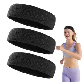 Black Sports Elastic Protective Headbands (3-Pack) - Soft Polyester Fabric, Non-Slip Design, Moisture-Wicking for Running, Yoga, Gym & Daily Use(SIZE:3)