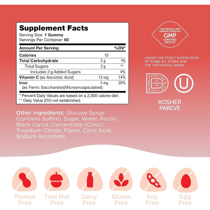 Zahler Iron Hierro y Vitamina C 60 flavored gummies