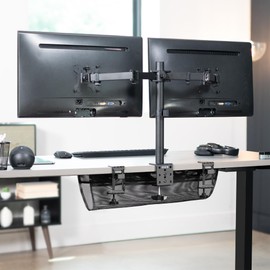 VIVO No Drill Clamp-on 24 inch Mesh Net Under Desk Cable Management Wire Organizer, Adjustable Home Office Standing Desk Cord Storage, Black, DESK-AC24MH