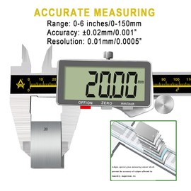 Digital Caliper, ACEMETER 0-6 Inch Vernier Calipers Measuring Tool Electronic Micrometer with Large LCD Screen, Metal Metric Measure Caliper for Engineer Carpenter, Auto-Off Feature, Inch/Millimetre