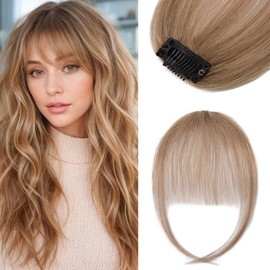 Benehair Clip-In Real Hair Extensions, Air Fringe, Real Hair, 3 g, Clip-In Bangs, Real Hair Front Fringe, 100% Natural Bangs with Temple Face Shape, Change High Hairline, Light Brown #6