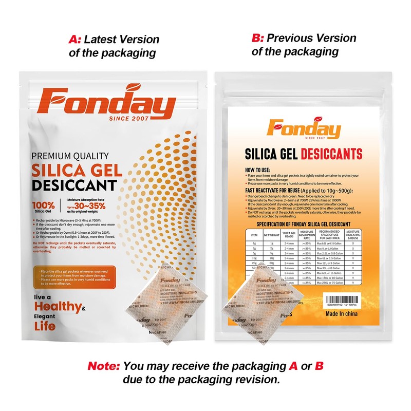 50Gram 20Packets Fonday Rechargeable Silica Gel Desiccant Packets Food Grade