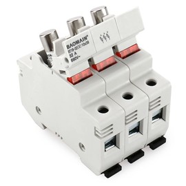 Baomain Cylindrical Fuse Holder RT18-32(X) 10mm X 38mm Fuse Base 3 Poles DIN Rail Mount With 10 PCS of RO15 Fuse (32 Amp) CE&UR Listed
