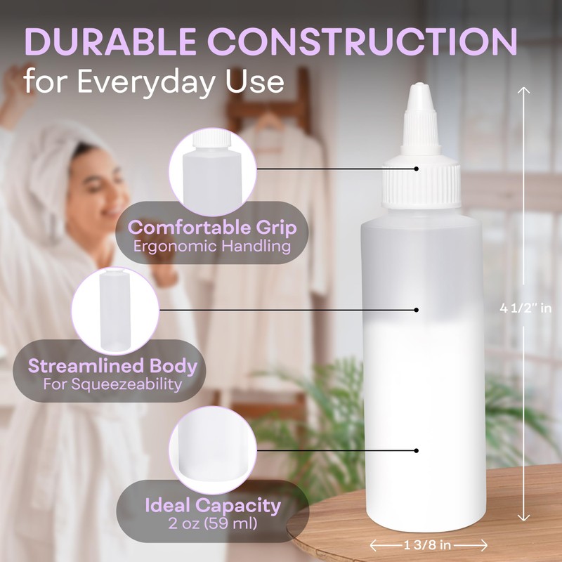 BRIGHTFROM Twist Top Applicator Bottles, Squeeze 2 OZ Empty Plastic