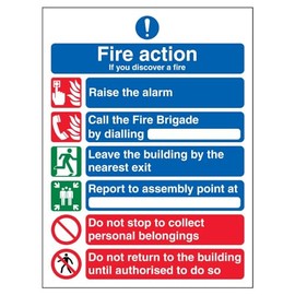 V Safety General Fire Action 6 Message Sign - Portrait - 150mm x 200mm - 2mm Rigid Plastic 12009AN-R2