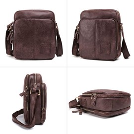 BAIGIO Shoulder Bag Men's Leather Vintage Men's Messenger Bag with Shoulder Strap for Work Travel Everyday Life, dark brown, Retro