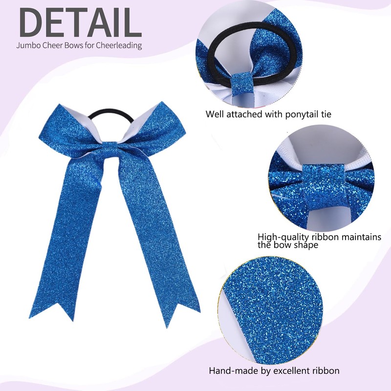 Long Tail Glitter Cheer Bows 16 PCS Collegiate Style Cheer