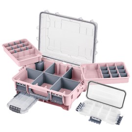 THKFISH Waterproof Tackle Box, Portable Fishing & Tackle Storage Box with Two 3500 Stowaway Boxes and Removable Dividers, Premium Tackle Storage,Green/Pink/Blue/Grey