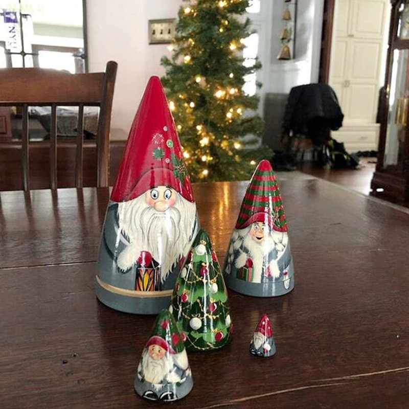 5 Pcs Christmas Matryoshka Christmas Dwarf Collection Doll Stacking Doll