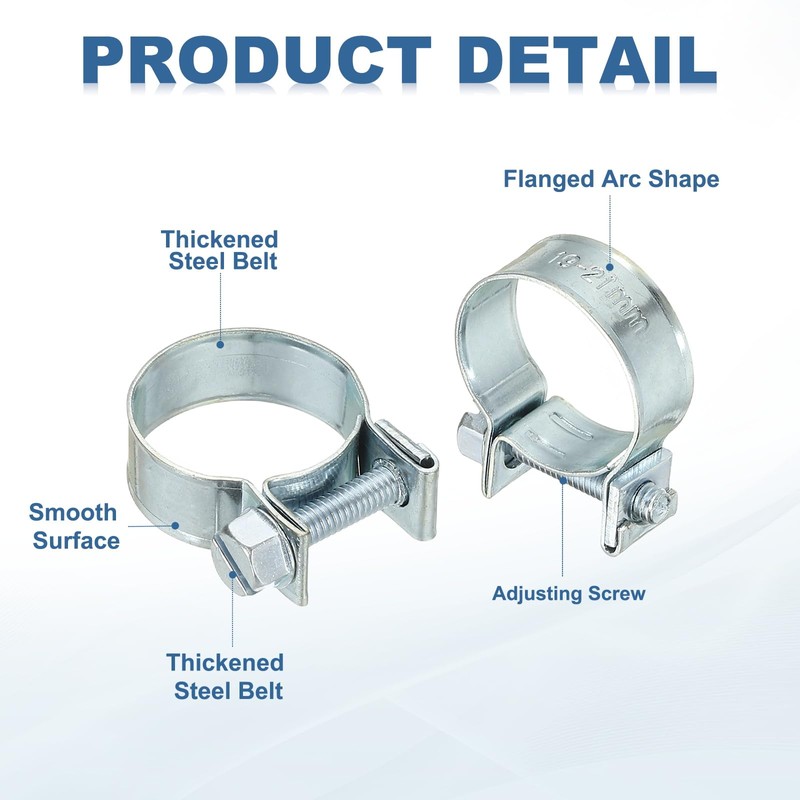 PATIKIL 10 Pcs 19-21mm Mini Fuel Injection Hose Clamps Zinc
