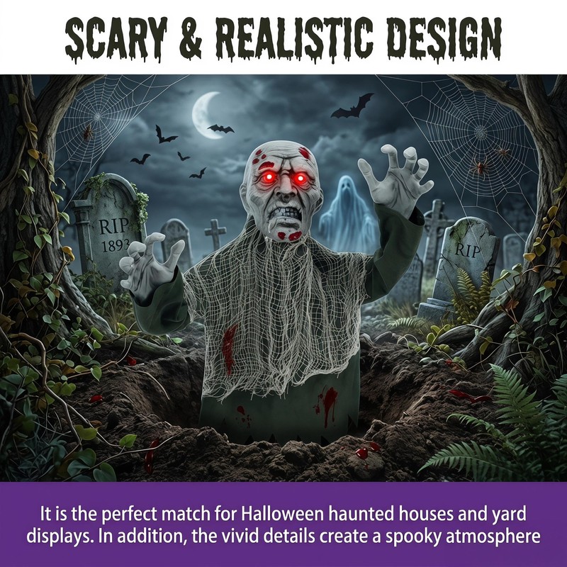 Halloween Decorations Outdoor Ground Zombie Decor, Animated Yard Prop