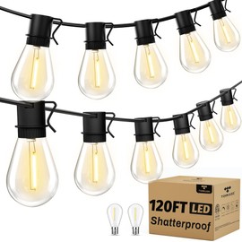 120FT S14 Commercial LED String Lights - 30+2 Shatterproof Bulbs, ETL Listed Heavy Duty Waterproof & Dimmable, Patio Lights for Large Backyard, Market, Event Lighting
