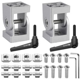 JiGiU 2 Pcs Die-Cast Zinc Alloy Pivot Joint for 3030 Series Joint Aluminium Profile Extrusion, 180° Adjustable Corner Connector Brackets Angle Mounting Brackets with Lever and Mounting Accessories