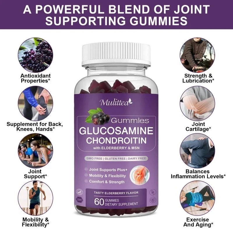 Mulittea 2 Pack 1500mg Glucosamine Chondroitin Gummies MSM Triple Strength