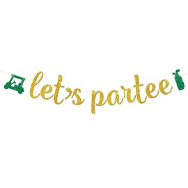 Maicaiffe Let's Partee Banner - Golf Theme Birthday Party Decor - Happy Retirement - Golf Sports Birthday Party Decorations, Gold Glitter