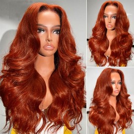 GAIWAC Reddish Brown Lace Front Wigs Human Hair Body Wave 200% Density Pre Plucked Auburn Brown Human Hair 13x6 Lace Front Wigs HD Transparent Lace Frontal Colored Wigs Human Hair For Women 28 inch