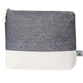 BLUECHOLON - 100% Cotton 180 g/m2 Cosmetic Bag with Bi-Tone Base, Fairtrade Certified (Fair Trade) Women's Toiletry Bag Zipper Closure Cosmetic Bag Travel Makeup Bag, Black/White, Toiletry Bag