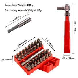 34pcs Security Bit Set 1/4 Inch Hex Shank Screwdriver Bit Set,Tamper Proof Bits-Torx+Hex+Tri Wing+Star+Spanner for Torx Security Screwdriver Set,High Hardness Impact Driver Bit Set(Red+RedRatchet)
