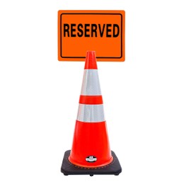 Troy-Safety 28" Orange Safety Cone, Black Base with Two Reflective Tape, Plus Cone Sign 30"Reserved", (Cone-4 ea + Cone Sign-4 ea)