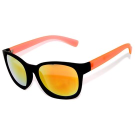 Vintage Style Sunglasses Flat Matte Reflective Mirror Colored Lens Black-Orange Frame