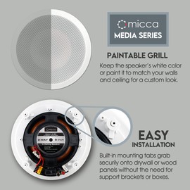 Micca M-8C 8 Inch in-Ceiling Speaker for Whole House Audio, Home Theater, Indoor or Covered Outdoor, 8" Woofer, 1" Tweeter, Paintable, each (Renewed)