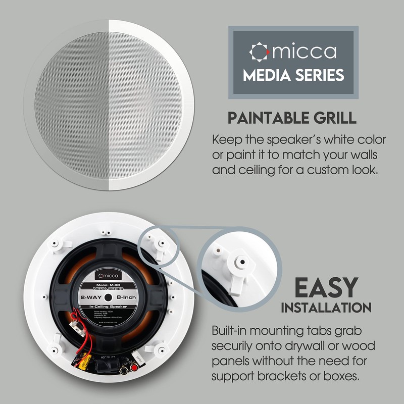 Micca M-8C 8 Inch in-Ceiling Speaker for Whole House Audio,