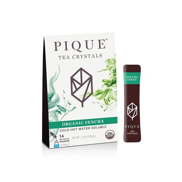 Pique Tea Organic Sencha Green Tea Crystals - Immune Support, Gut Health, Fasting -14 Single Serve Sticks (Pack of 1)