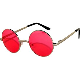 Round Retro Vintage Circle Style Sunglasses Red Lens Metal Frame