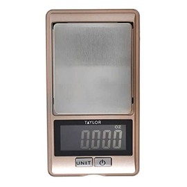 Taylor Pro Precision Kitchen Scales with 0.01 g Accuracy & Tare in Gift Box, Pocket Sized, Plastic/Stainless Steel, Rose Gold, 500 g / 16oz Weighing Capacity