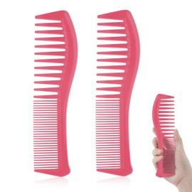 Pack of 2 Hair Combs, Plastic Hairdressing Comb, Comb with Large Teeth and Fine Teeth Hair Comb for Men, Women, Combs, Hair Styling, Trimming, Cutting, Home, Hairdresser (Pink)