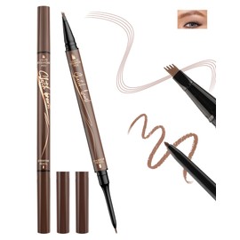 Dual-Ended Liquid Eyebrow Pencil, Ultra Fine Pencil and Four Tip Liquid Eyebrow Pencil for Fast Brow Definition, Microblading Long-Lasting Waterproof Eyebrow Pen-02 Dark Brown