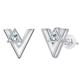 Hifeeled Ohrringe Damen 925 Sterling Silber V-Ohrstecker Geometrische Zirkonia für Frauen Original Schmuck Geschenk Frau Mädchen Tochter