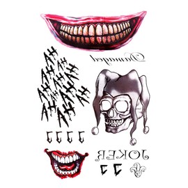 EROSPA® Temporary Tattoo Sheet Extra Large Skull Skeleton Joker Mouth Approx. 29.6 x 20 cm