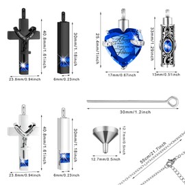 Fumete 6 Pcs Ashes Necklace Urn Jewelry for Human Ashes Memorial - Men & Women Pendant(Dark Blue)