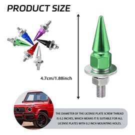 SWQS 4 PCS Spike License Plate Screws, Anti Theft Motorcycle License Plate Screws Bolts Set, Aluminum Security Fasteners Kit for Car Truck Motorcycle Plate Frames, Car Decorative Accessories (Green)