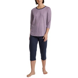 CALIDA Lovely Nights Women's 3/4 Pyjamas 100% Organic Cotton with Fabric-Covered Elastic Waistband, Peacoat Blue