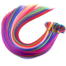 Kit de extensiones de cabello de 100 hebras de 20 pulgadas, color de fiesta, extensiones de cabello largo y recto, sintéticas, resistentes al calor, c