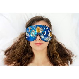 Opulence Weighted Yoga Eye Mask – Handmade Relaxation Pillow for Meditation & Savasana – Lavender Aromatherapy, Flaxseed Filled, Satin & Velvet with Adjustable Strap - Floral Turquoise - TEMFL-FT