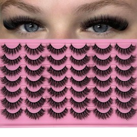 etokdos Fluffy Lashes Wispy Natural Short 3D Strip Lashes Cat Eye Faux Mink Fake Eyelashes Pack Cateye False Eyelashes Bulk