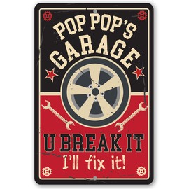 Grandparents Gifts - Pop Pop's Garage Metal Sign - Gifts for Grandparents, Gifts for Dad From Daughter or Son, Things To Get Your Dad For Christmas, Best Gifts for Dad or Grandpa, Garage Signs for Men