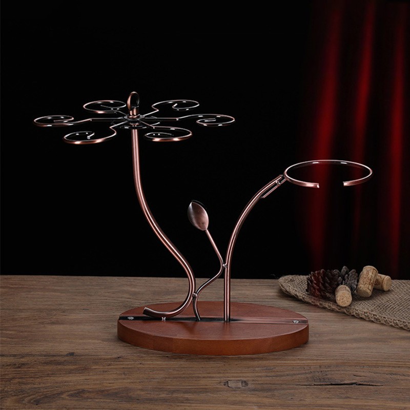 2-in-1 Red Wine Glass Rack & Wine Decanter Vintage Bronze