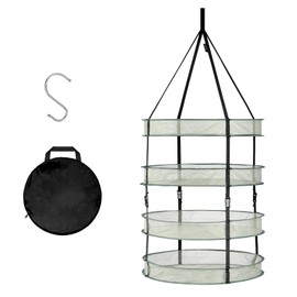 YSSOA Herb Drying Rack Hanging 4 Layer 24'' with Detachable Design & Hook, Dry Mesh Folding Basket Dryer for Plants, Herbs, Seeds and Buds in Grow Tent, Closet, Hydroponics, Garden Outdoor