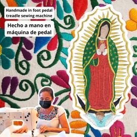 MXArtsCrafts Virgen Guadalupe apron, Mexico embroidered apron for women, Pinafore with pocket, Restaurant staff Taco tuesday, Grandma gift (Beige)