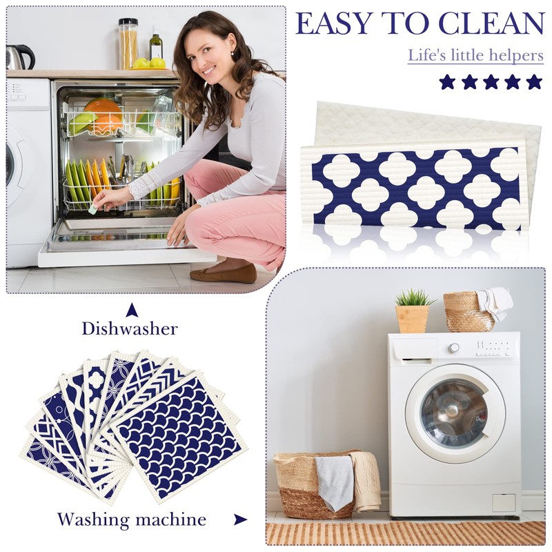 Patelai 6 Pieces Swedish Kitchen Dish Towels Decoration Navy Blue