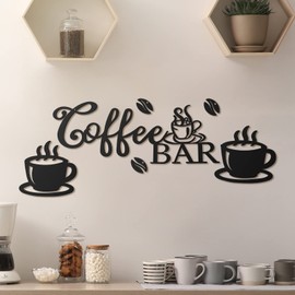 Ferraycle Coffee Bar Decor Coffee Signs for Bar Metal Rustic Sign Hanging Wall Decor Metal Wall Art for Home Office Kitchen(Coffee Bar, Bean and Cup Style)