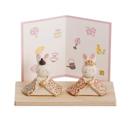Fukubeya Seto Ware Hina Dolls, Peach Color, Rabbit Hinamatsuri with Folding Screen, Modern and Cute Gift (Rabbit)