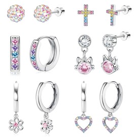 Thunaraz 6 Pairs Screw Back Earrings For Women Surgical Steel Small Dangle Hoop Earrings Dasiy