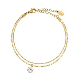 Generic Ellume Creations 18K Gold Plated Cubic Zirconia Double Layer Stainless Steel Bracelet