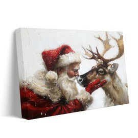 Santa Claus and Reindeer Christmas Canvas Wall Art Decor - Heartwarming Holiday Decor with Santa and His Reindeer, Ideal Addition to Living Room or Office, 11X14 inch Unique Christmas Gift Idea
